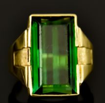 A Large Green Tourmaline Dress Ring, 20th Century, set with a large faceted tourmaline stone, 7mm x