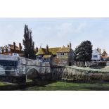 ***Michael John Hunt (born 1941) - Oil painting - The toll bridge and quay, Sandwich, signed, canvas
