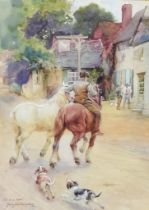 George Hillyard Swinstad (1860-1926) - Watercolour - "The White Horse" - Mounted figure leading a