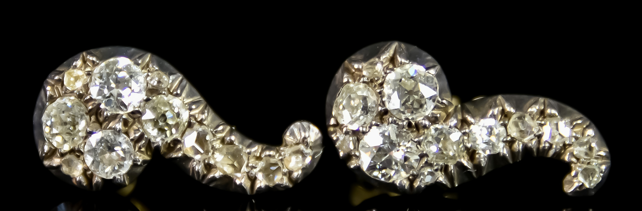 A Pair of Diamond Set Earrings, Late 19th/ Early 20th Century, for pierced ears, set with old
