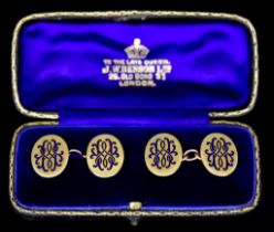 A Pair of 18ct Gold and Enamel Cuff Links, by J W Benson, Old Bond Street, London, total gross