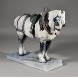 A Royal Copenhagen Porcelain Figure of a Percheron Shire Horse, designed by C J Bonneson, printed