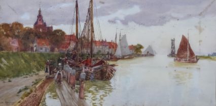 Herbert Menzies Marshall (1841-1913) - Watercolour - Fishing boats unloading their catch, signed and