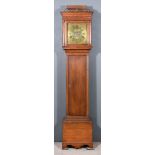 A 19th Century Oak Longcase Clock, the 12ins square brass dial with Roman and Arabic numerals to