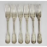 A Harlequin Set of Six Silver Fiddle and Thread Pattern Table Forks, by Mary Chawner and Chawner &
