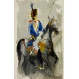***Ben Maile (1922-2017) - Watercolour - French lancer officer on horseback, signed, 10ins x 6.5ins,