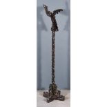 A Chinese Hardwood Lantern Stand, carved with an exotic bird on column, with flowers and clouds, the