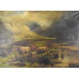 Late 19th/Early 20th Century British School - Oil painting - Cattle in a highland landscape setting,