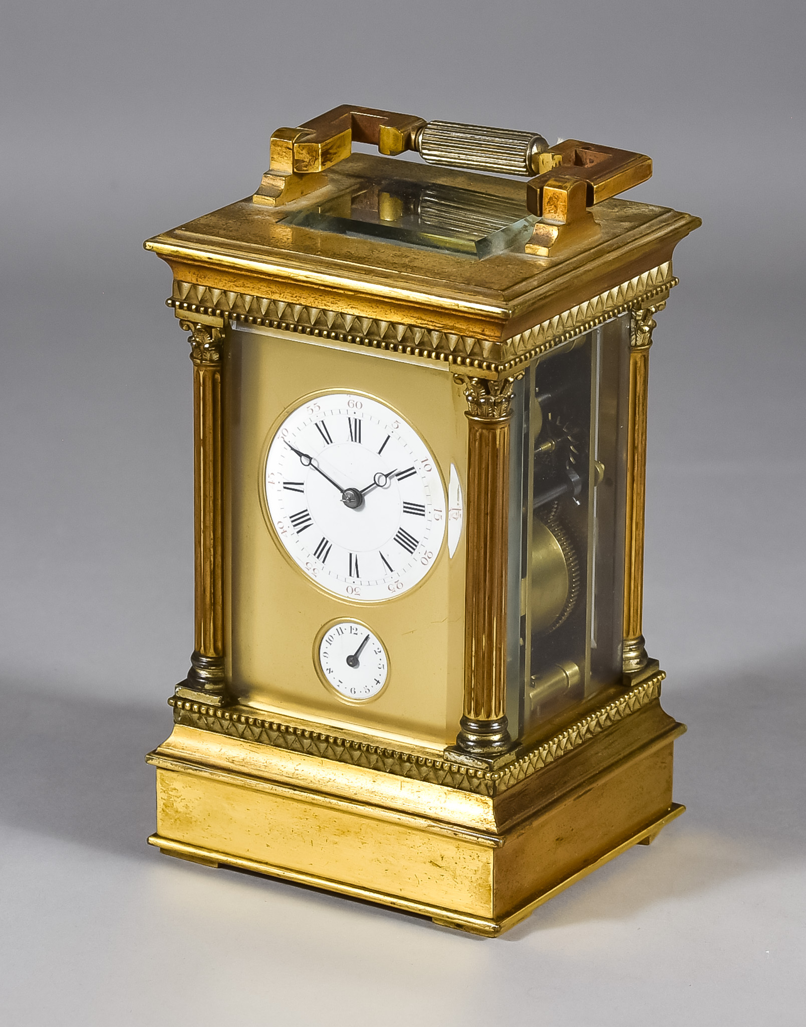 A 19th Century French Carriage Clock, No. 12618, the 2ins diameter white enamel dial with black
