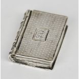 An Early Victorian Silver Novelty Book Pattern Vinaigrette, possibly by Thomas Lawrence,