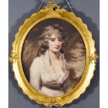 After Henry Raeburn (1756-1823) - Coloured mezzotint - Portrait of Mrs H W Lauzen, 23ins x 19ins, in