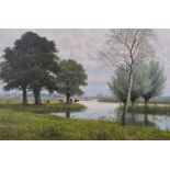 ***Willem Jacobus Alberts (1912-1990) - Oil painting - River landscape, with cattle, signed,