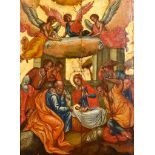 Greek Orthodox School (19th Century) - Oil painting - Icon of the Nativity of Christ, at this