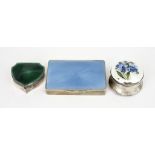 A Gilt Metal and Blue Enamel Rectangular Box and Two Other Boxes, the gilt metal box with