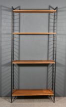 A Ladderax Style Black Metal Framed and Teak Open Shelf Unit, 24ins x 78.5ins high, and one other