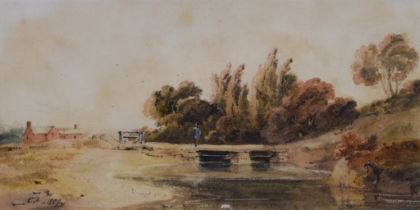 Anthony Van Dyke Copley-Fielding (1787-1855) - Watercolour - Landscape with cottages and figure on a