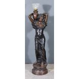 A Late 19th/Early 20th Century Bronze Metal Standing Figure, of a woman holding a water jar on her