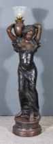 A Late 19th/Early 20th Century Bronze Metal Standing Figure, of a woman holding a water jar on her