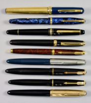 A Quantity of Fountain Pens, 20th Century, comprising - one Mont Blanc, five Parker, one Sheafer,