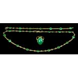 A Yellow Metal and Green Hard Stone Suite of Jewellery, Modern, comprising - necklace, 390mm,
