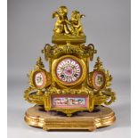 A 19th Century Gilt Metal and Porcelain Mounted Mantel Clock, by Japy Freres No. 1442, the 3ins