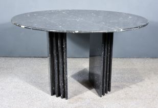 A Mid-Century Design Circular Marble Table, the black and white veined circular marble top on