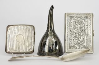 A George III Silver Wine Funnel and Mixed Silverware, the wine funnel maker's mark rubbed, London