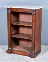 A William IV Mahogany Open Front Dwarf Bookcase, with white and grey veined marble slab, re-