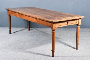 A 19th Century French Provincial Fruitwood Farmhouse Kitchen Table, with cleated five plank top,