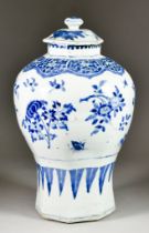 A Chinese Porcelain Blue and White Octagonal Vase, and a Cover, Transitional, Circa 1630-1660,