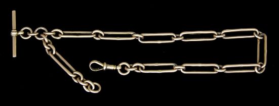 A 9ct Gold Elongated Link Albert Chain with T-Bar, each link marked 9ct gold, 300mm in length, gross