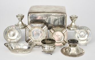 An Edward VII Silver Rectangular Cigarette Box and Mixed Silverware,  the cigarette box by Colen