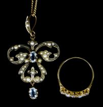 A 9ct Gold Seed Pearl and Gem Set Pendant, set with seed pearls and faceted white stones, in a