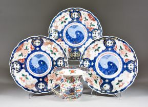 A Chinese Blue and White Porcelain Spittoon, 19th Century, later 'clobbered', painted in