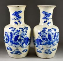 A Pair of Chinese Blue and White Porcelain Vases, Late 19th/Early 20th Century, painted with figures
