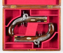 A Cased Pair of Percussion Travel Pistols, by Wadsworth of London, bright steel octagonal rifled