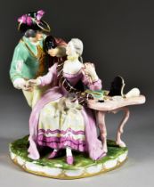 A Vienna Porcelain Figural Group, Circa 1760, modelled as a young woman sitting at her dressing