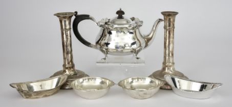 A George V Silver Circular Teapot and Mixed Silverware, the teapot by G E W & S, Birmingham 1926,