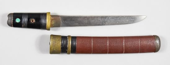 A Japanese Aikushi, unsigned, Matsudaira Mon on Menuki, bright steel blade, 7.5ins, from Yori