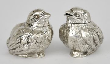 A Pair of Edward VII Silver Chick Pattern Salt and Pepper Pots, by Sampson Mordan & Co., Chester