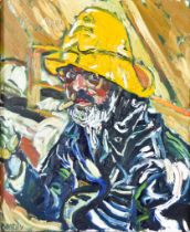 ***John Randall Bratby (1928 - 1992) - Oil painting - "Self Portrait 'son...' in the south west", (