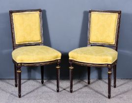 A Pair of 19th Century French Mahogany Framed and Parcel Gilt Occasional Chairs, with square