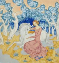 ARR Edmund Dulac (1882 - 1953) - Watercolour -  'The Maid and the Unicorn', signed to image and with
