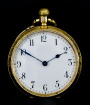 A Lady's Keyless 18ct Gold Open Faced Fob Watch, 18ct gold case, 35mm diameter, with 18ct gold