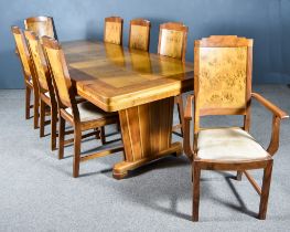 A 20th Century Walnut and Pippy Oak Refectory Table of "Art Deco" Design, by Mark Lineham, with