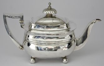 A George III Silver Rectangular Teapot maker's mark rubbed, London 1795 with turned and reeded