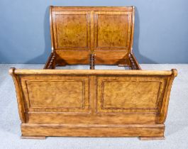 A Modern Burr and Cross Banded Walnut and Oak Sleigh Bedstead, by Frank Hudson, with twin panelled