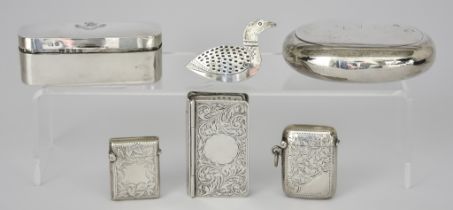A Late Victorian Silver Book Pattern Snuff Box and Mixed Silverware, the snuff box by William