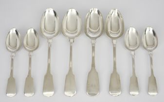 A Pair of William IV Irish Silver Fiddle Pattern Table Spoons and Mixed Silverware, the Irish spoons