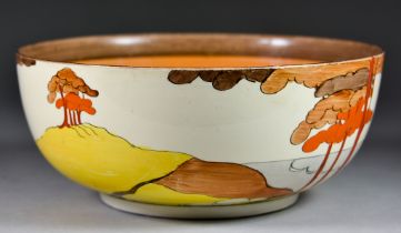 Clarice Cliff - "Coral Firs" Pattern Bowl, Circa 1930s, with Newport Pottery back stamp, 9.5ins
